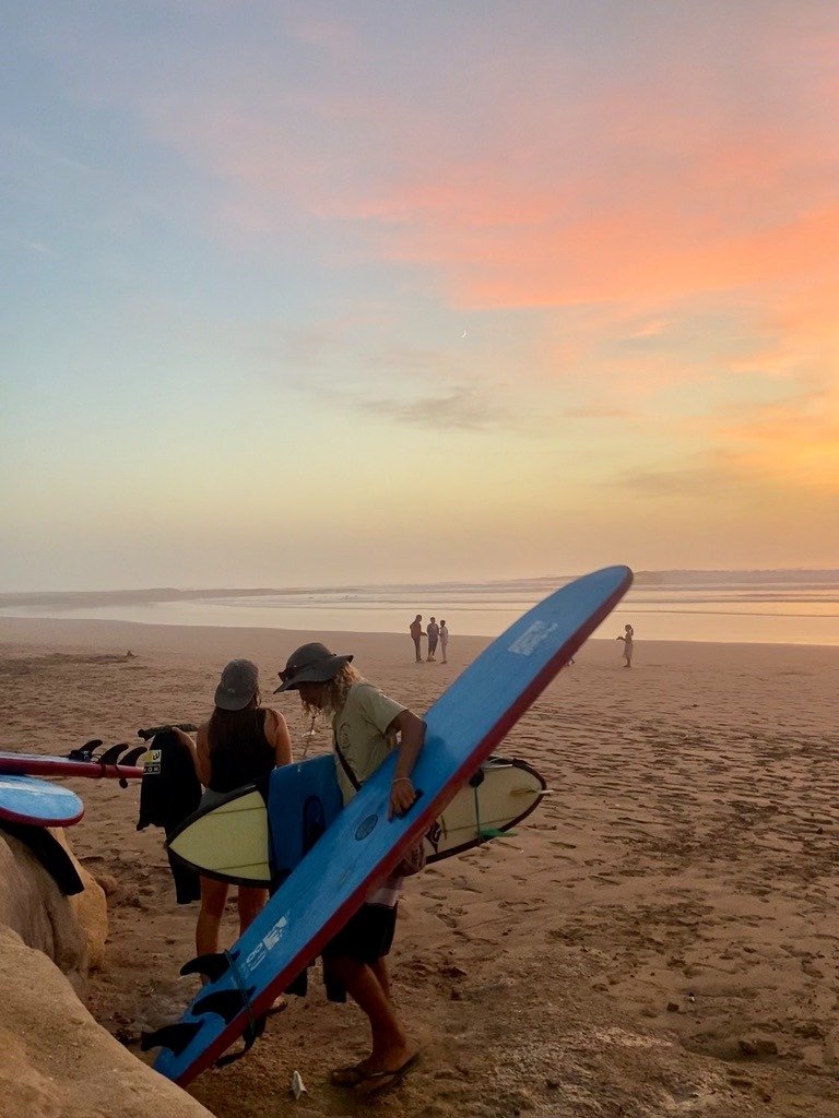Surf class sunset in Agadir